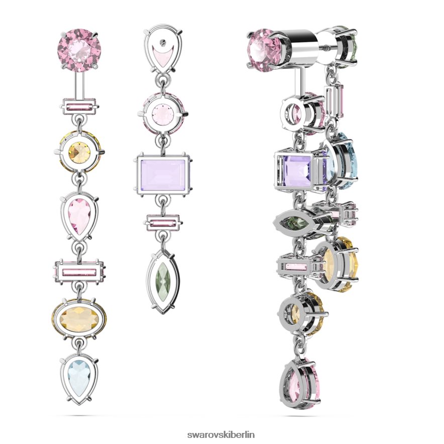 Swarovski Gema-Tropfenohrringe asymmetrisches Design, gemischte Schliffe, mehrfarbig, rhodiniert Schmuck HLT448838