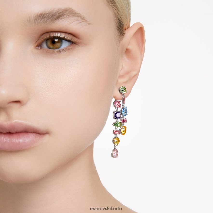 Swarovski Gema-Tropfenohrringe asymmetrisches Design, gemischte Schliffe, mehrfarbig, rhodiniert Schmuck HLT448838
