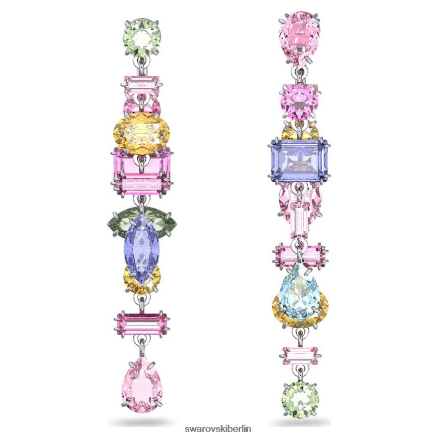 Swarovski Gema-Tropfenohrringe asymmetrisches Design, gemischte Schliffe, mehrfarbig, rhodiniert Schmuck HLT448847