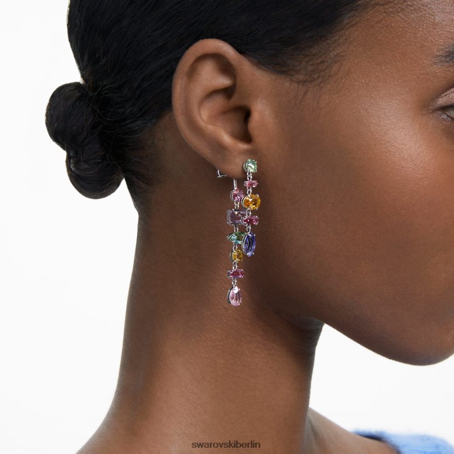 Swarovski Gema-Tropfenohrringe asymmetrisches Design, gemischte Schliffe, mehrfarbig, rhodiniert Schmuck HLT448847