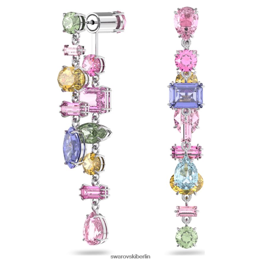 Swarovski Gema-Tropfenohrringe asymmetrisches Design, gemischte Schliffe, mehrfarbig, rhodiniert Schmuck HLT448847