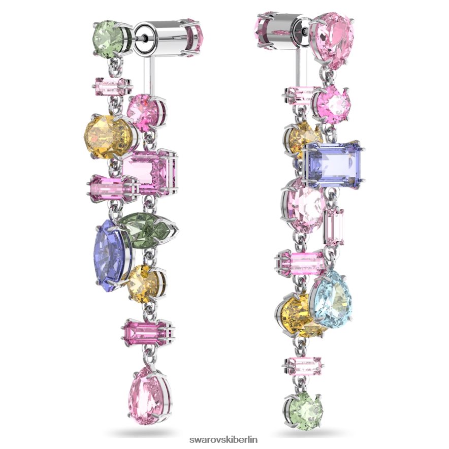 Swarovski Gema-Tropfenohrringe asymmetrisches Design, gemischte Schliffe, mehrfarbig, rhodiniert Schmuck HLT448847