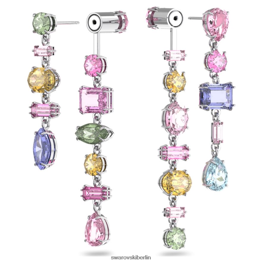 Swarovski Gema-Tropfenohrringe asymmetrisches Design, gemischte Schliffe, mehrfarbig, rhodiniert Schmuck HLT448847