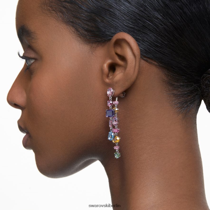 Swarovski Gema-Tropfenohrringe asymmetrisches Design, gemischte Schliffe, mehrfarbig, rhodiniert Schmuck HLT448847
