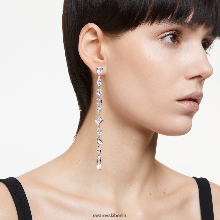 Swarovski Gema-Tropfenohrringe asymmetrisches Design, gemischte Schliffe, weiß, rhodiniert Schmuck HLT448848