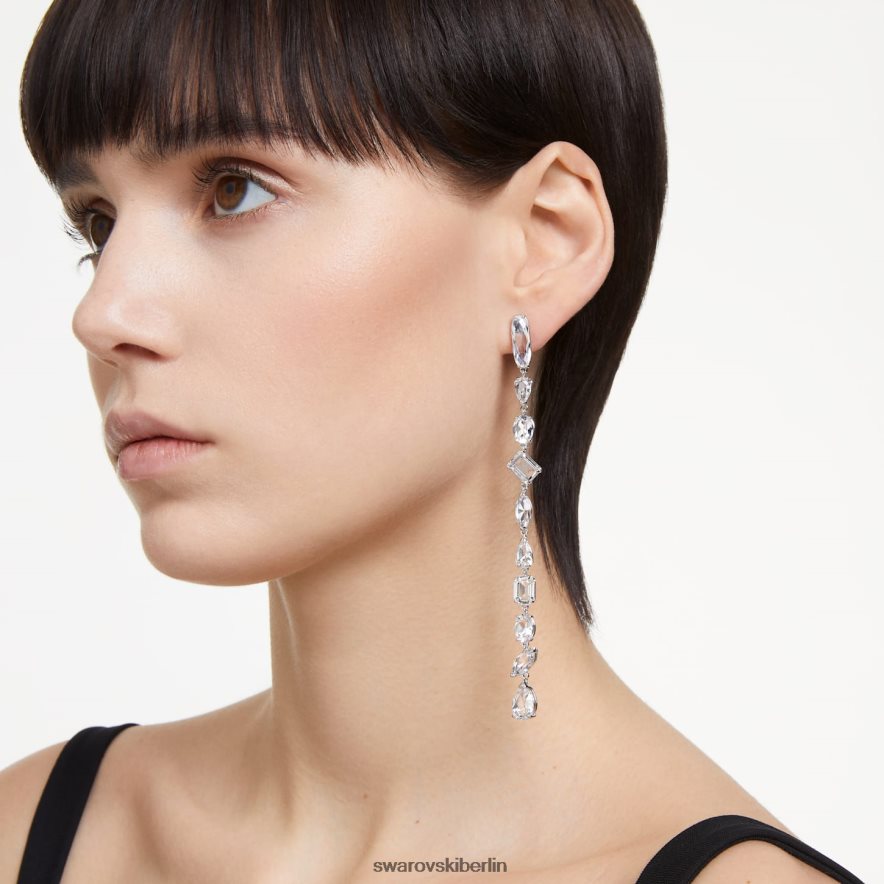 Swarovski Gema-Tropfenohrringe asymmetrisches Design, gemischte Schliffe, weiß, rhodiniert Schmuck HLT448848