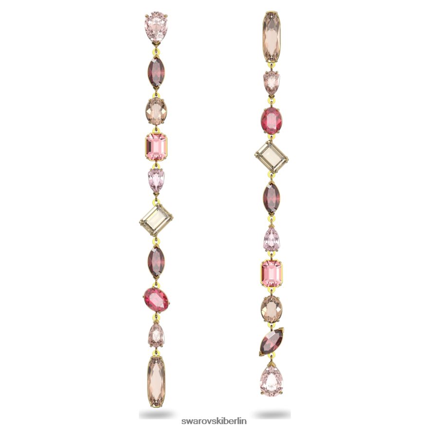 Swarovski Gema-Tropfenohrringe asymmetrisches Design, gemischte Schnitte, mehrfarbig, vergoldet Schmuck HLT448806