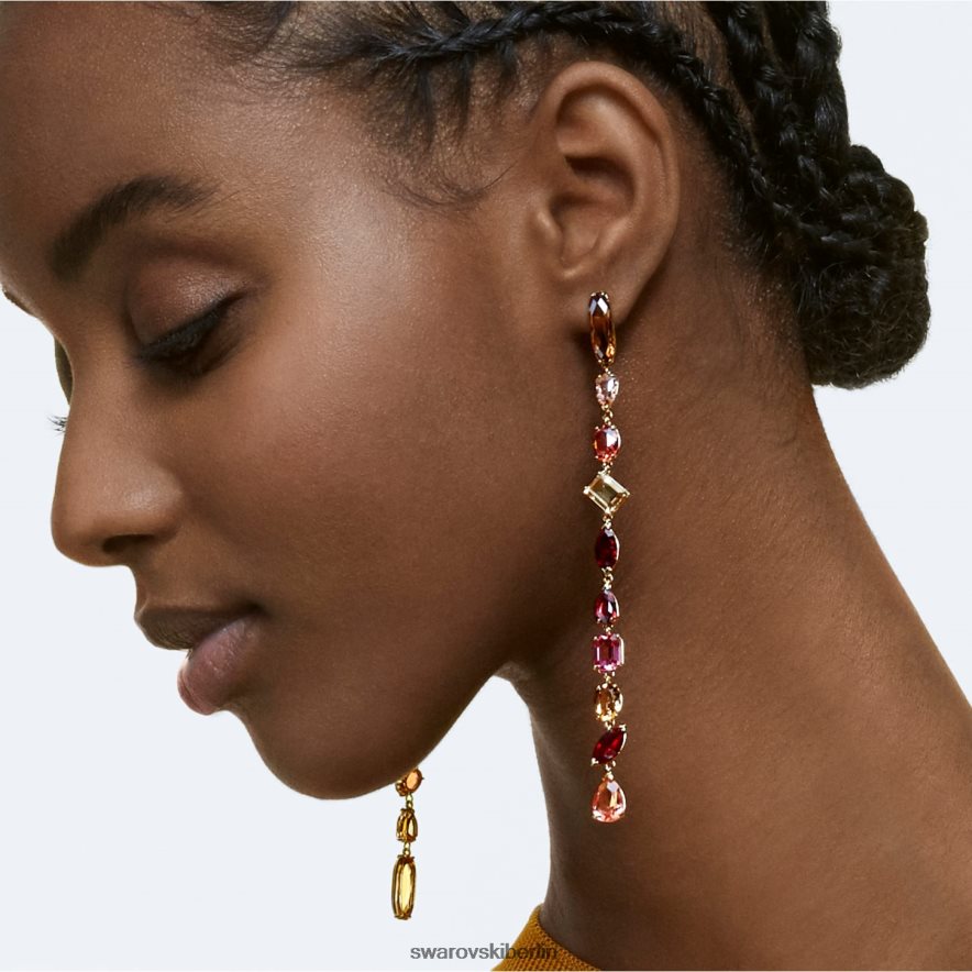 Swarovski Gema-Tropfenohrringe asymmetrisches Design, gemischte Schnitte, mehrfarbig, vergoldet Schmuck HLT448806