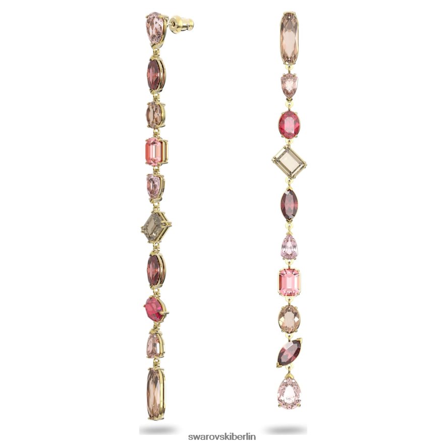 Swarovski Gema-Tropfenohrringe asymmetrisches Design, gemischte Schnitte, mehrfarbig, vergoldet Schmuck HLT448806