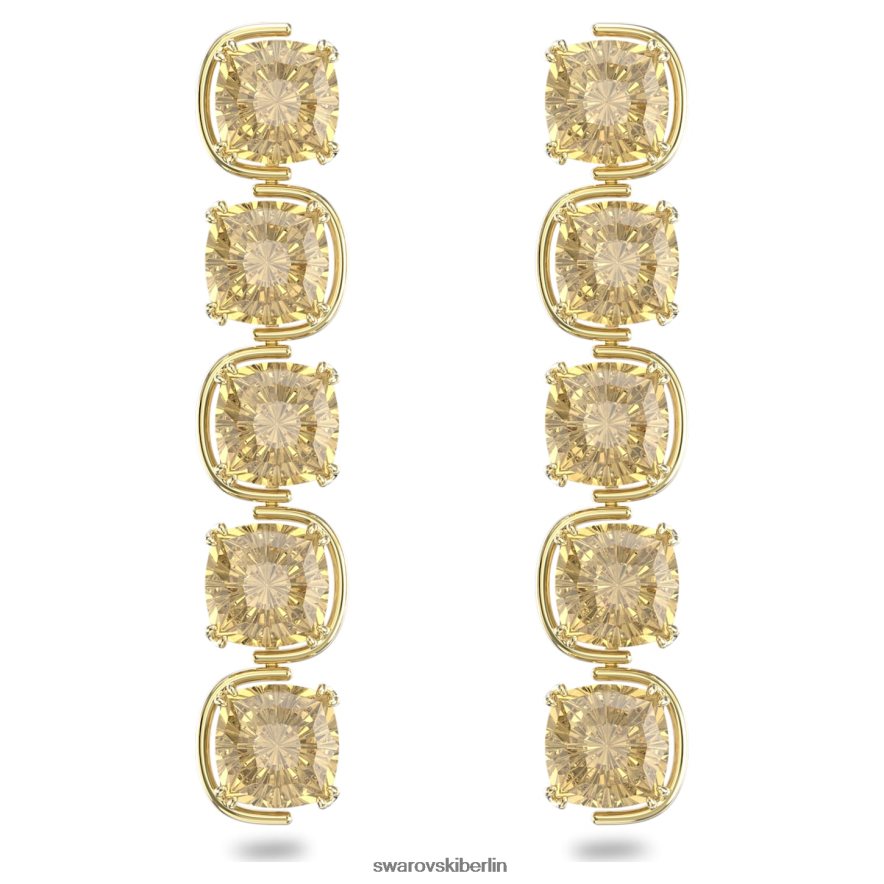 Swarovski Harmonia-Tropfenohrringe Schwebende Kristalle im Kissenschliff, Goldton, vergoldet Schmuck HLT448781