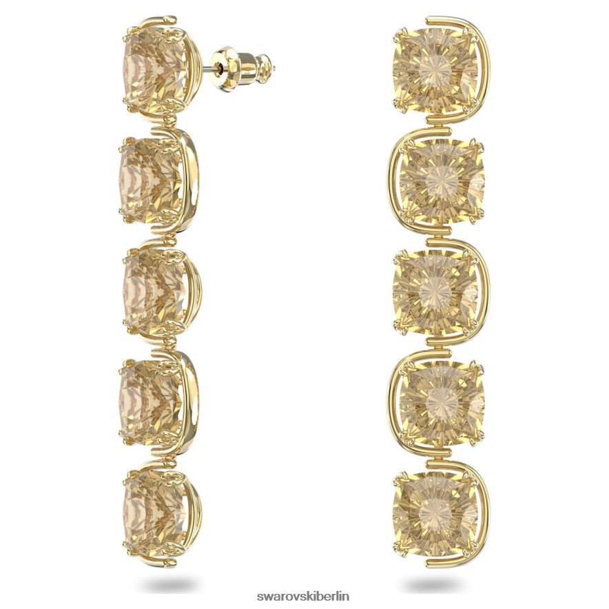 Swarovski Harmonia-Tropfenohrringe Schwebende Kristalle im Kissenschliff, Goldton, vergoldet Schmuck HLT448781
