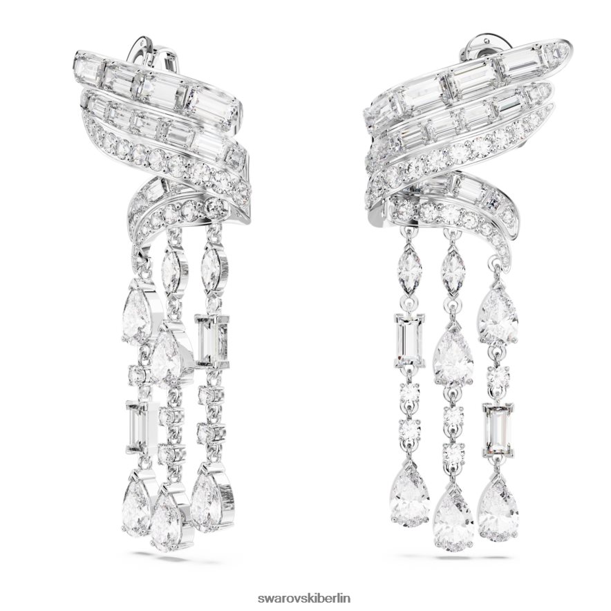 Swarovski Hyperbel-Tropfenohrringe CO2-neutraler Zirkon, Mischschliff, weiß, rhodiniert Schmuck HLT448855