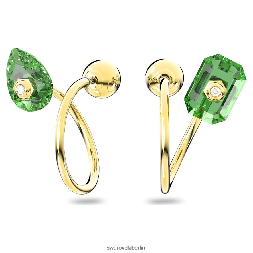 Swarovski Numina-Tropfenohrringe asymmetrisches Design, gemischte Schliffe, grün, vergoldet Schmuck HLT448782