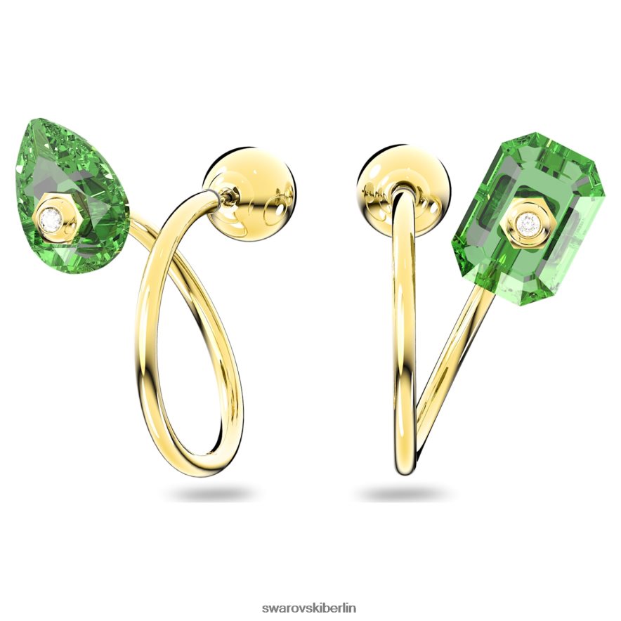 Swarovski Numina-Tropfenohrringe asymmetrisches Design, gemischte Schliffe, grün, vergoldet Schmuck HLT448782