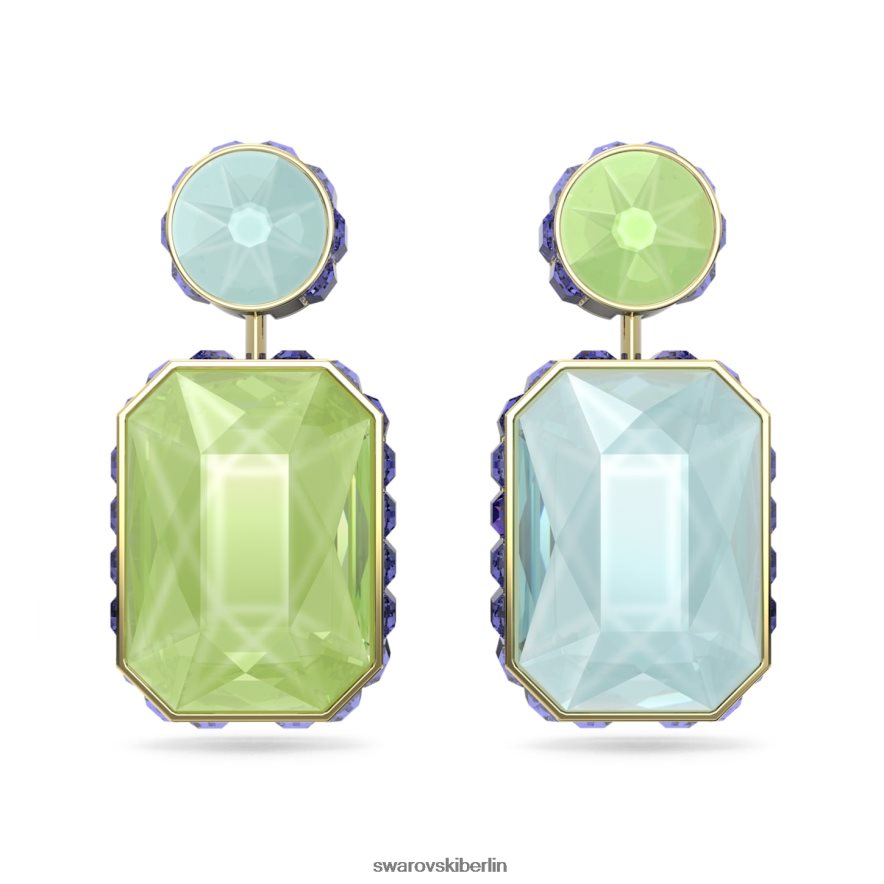Swarovski Orbita-Tropfenohrringe asymmetrisches Design, Achteckschliff, mehrfarbig, vergoldet Schmuck HLT448779