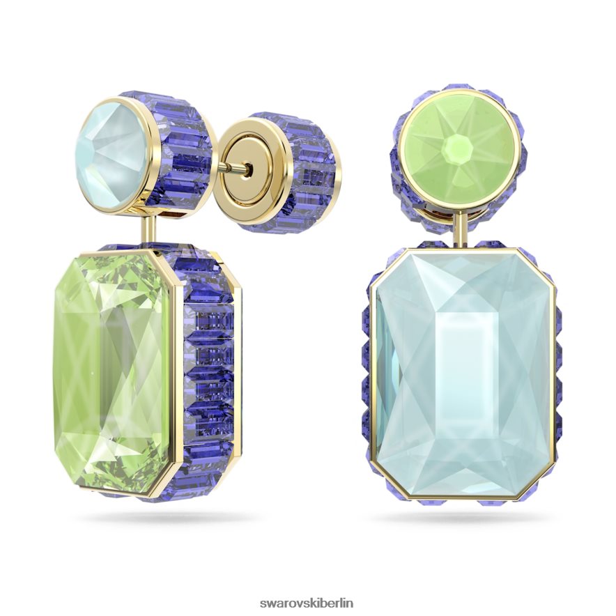 Swarovski Orbita-Tropfenohrringe asymmetrisches Design, Achteckschliff, mehrfarbig, vergoldet Schmuck HLT448779