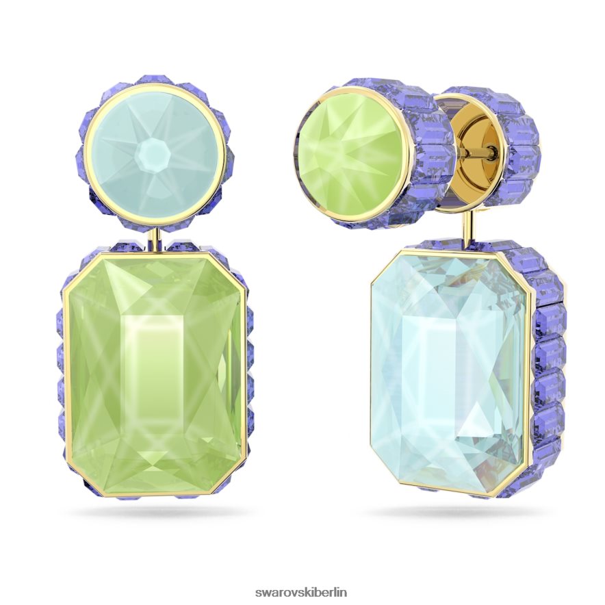 Swarovski Orbita-Tropfenohrringe asymmetrisches Design, Achteckschliff, mehrfarbig, vergoldet Schmuck HLT448779
