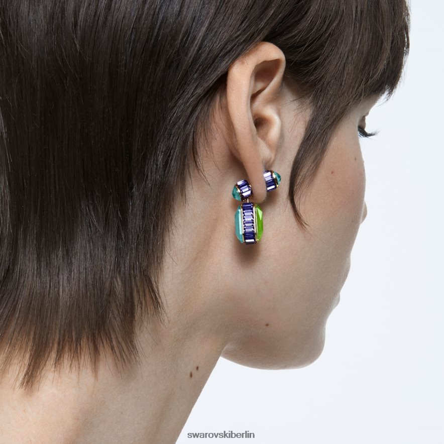 Swarovski Orbita-Tropfenohrringe asymmetrisches Design, Achteckschliff, mehrfarbig, vergoldet Schmuck HLT448779