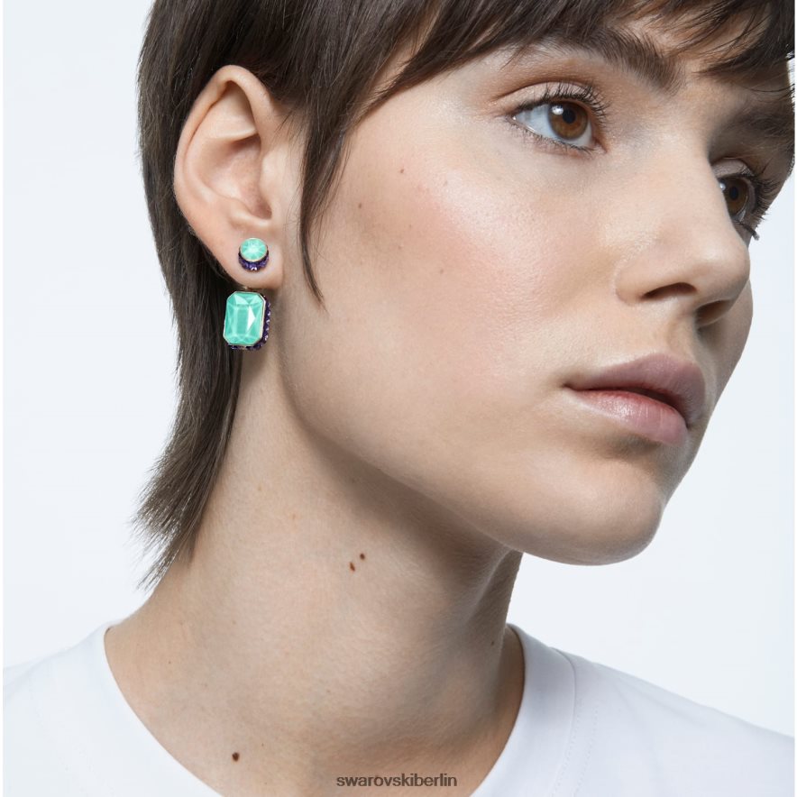 Swarovski Orbita-Tropfenohrringe asymmetrisches Design, Achteckschliff, mehrfarbig, vergoldet Schmuck HLT448779