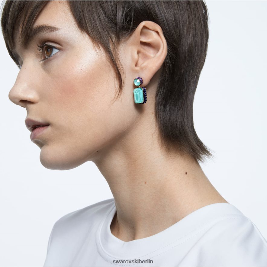 Swarovski Orbita-Tropfenohrringe asymmetrisches Design, Achteckschliff, mehrfarbig, vergoldet Schmuck HLT448779