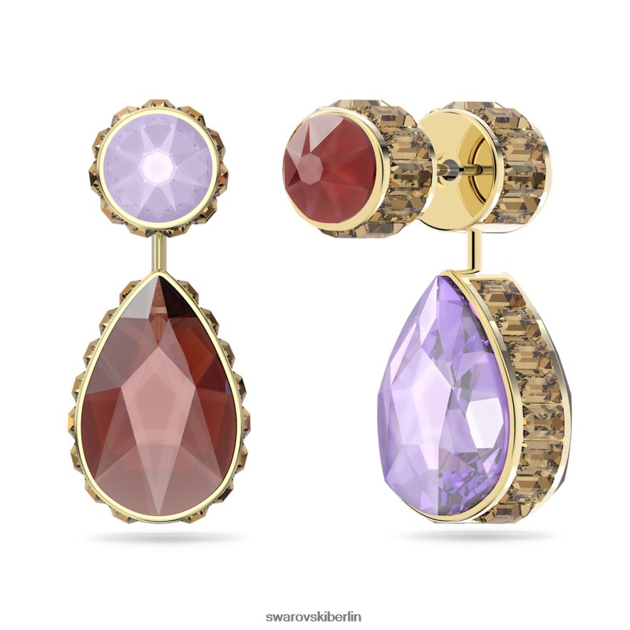 Swarovski Orbita-Tropfenohrringe asymmetrisches Design, Tropfenschliff, mehrfarbig, vergoldet Schmuck HLT448795