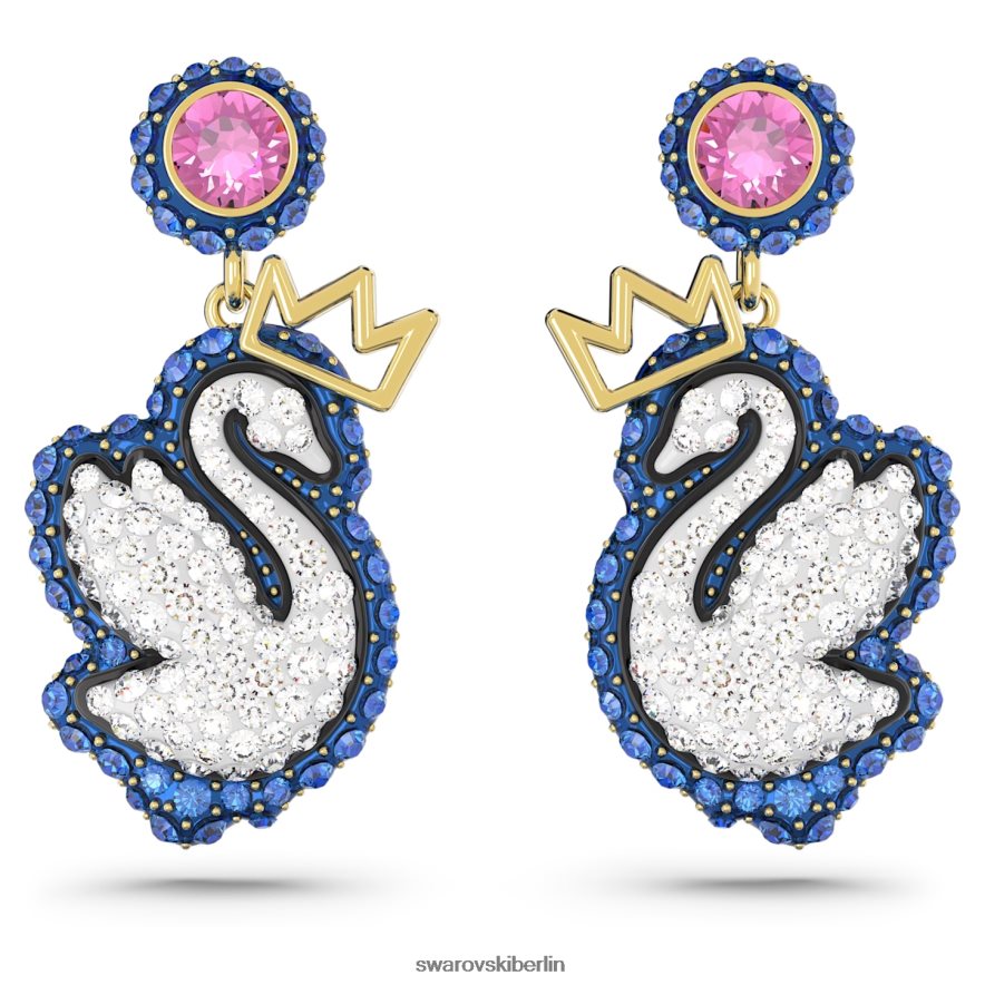 Swarovski Pop-Swan-Tropfenohrringe Schwan, blau, vergoldet Schmuck HLT448821