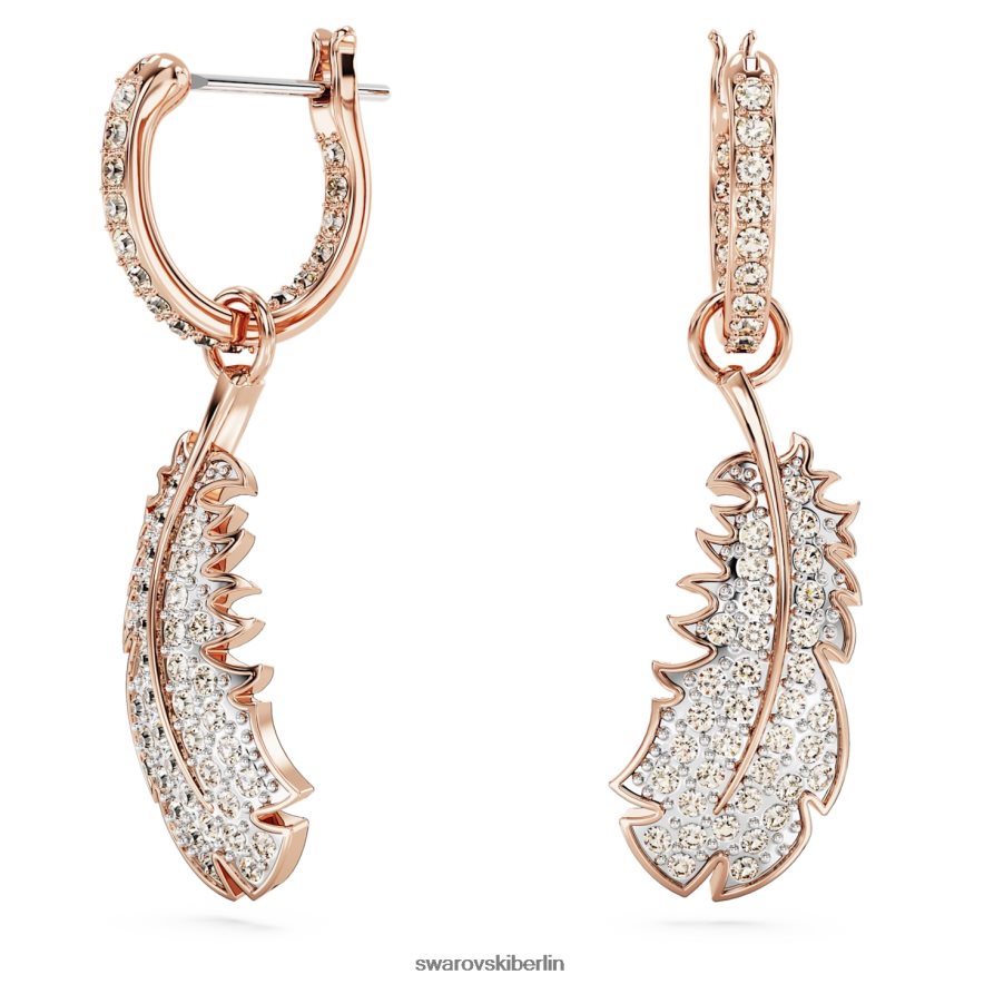 Swarovski schöne Ohrhänger Feder, weiß, rosévergoldet Schmuck HLT448830