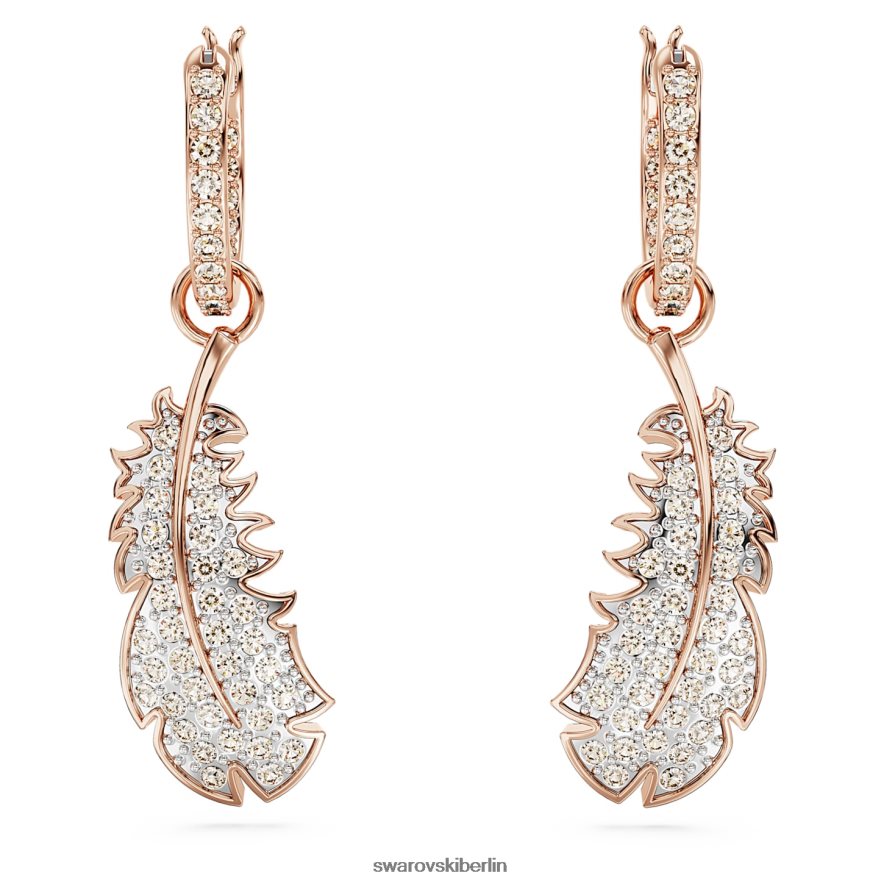 Swarovski schöne Ohrhänger Feder, weiß, rosévergoldet Schmuck HLT448830