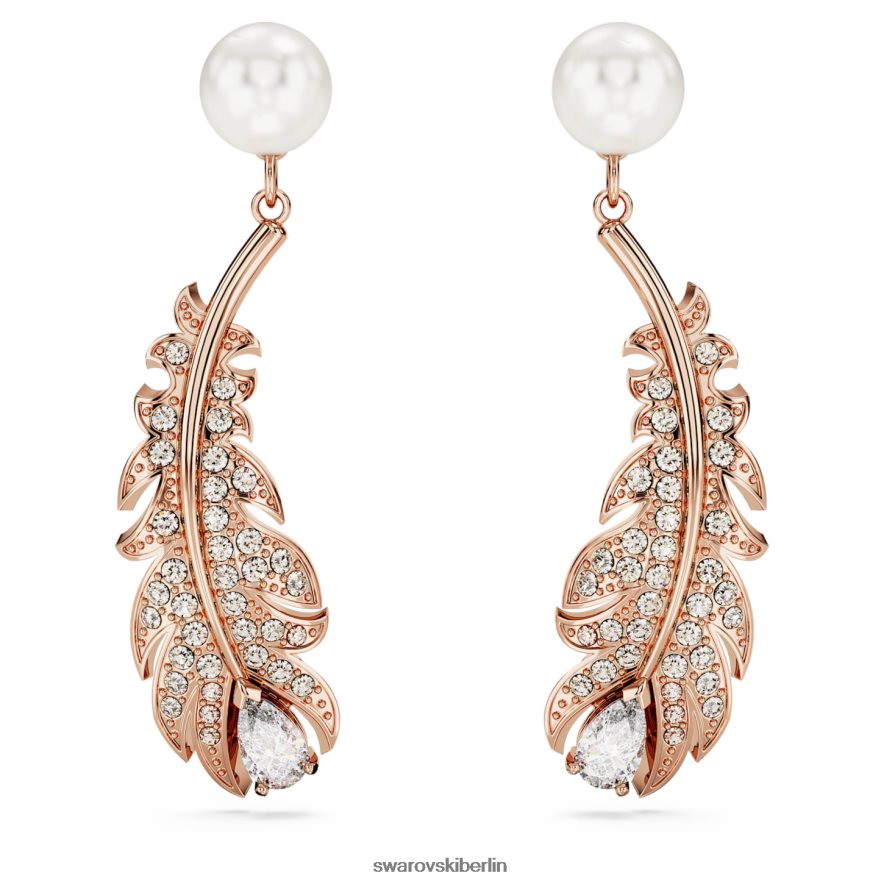 Swarovski schöne Ohrhänger Mischschliffe, Feder, weiß, rosévergoldet Schmuck HLT448829