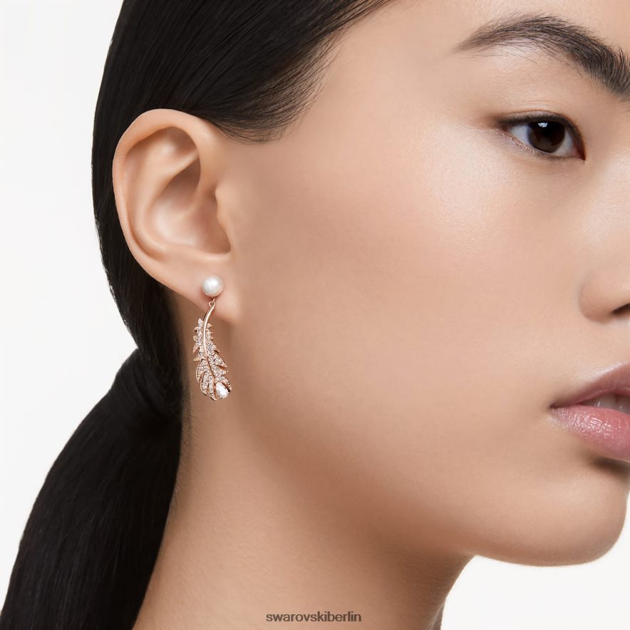 Swarovski schöne Ohrhänger Mischschliffe, Feder, weiß, rosévergoldet Schmuck HLT448829
