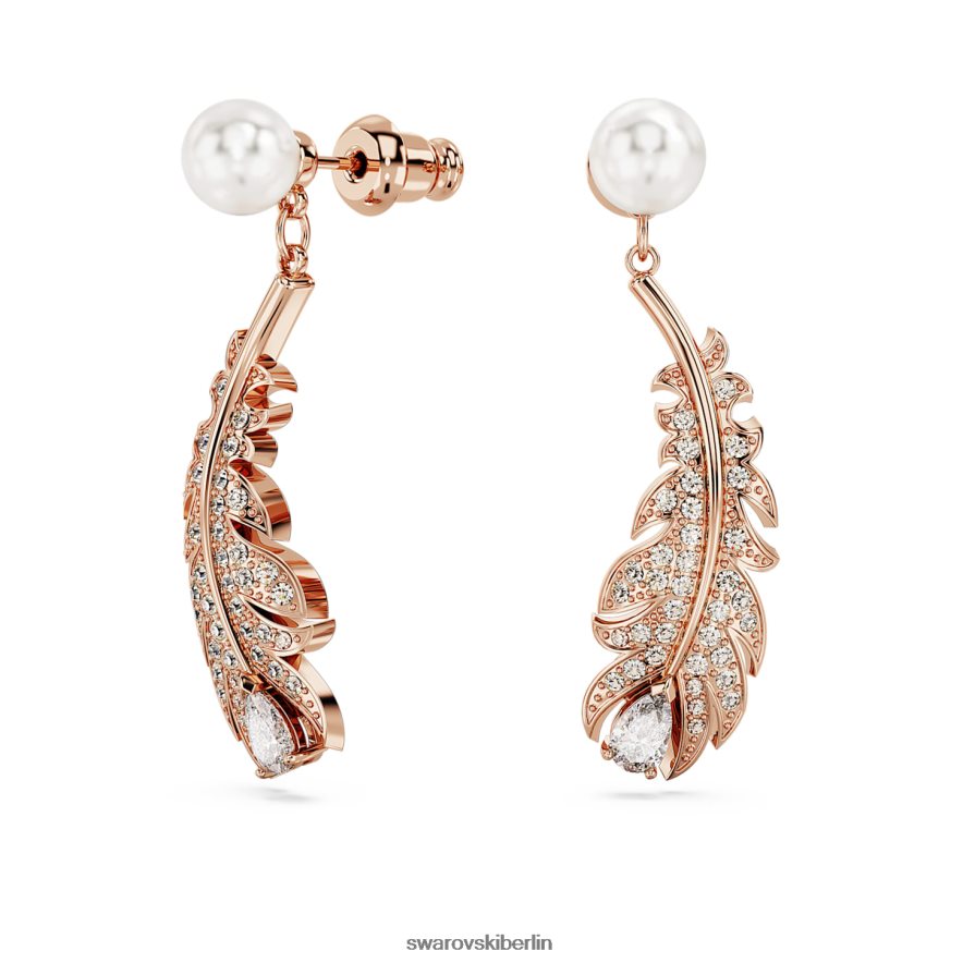 Swarovski schöne Ohrhänger Mischschliffe, Feder, weiß, rosévergoldet Schmuck HLT448829