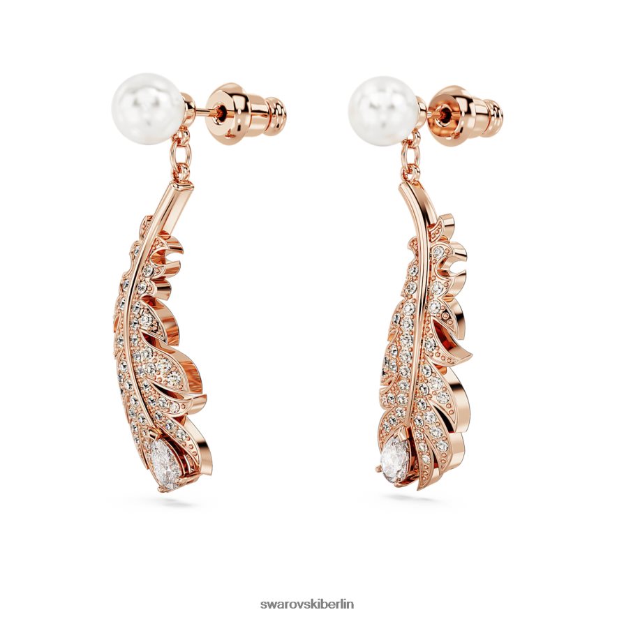 Swarovski schöne Ohrhänger Mischschliffe, Feder, weiß, rosévergoldet Schmuck HLT448829