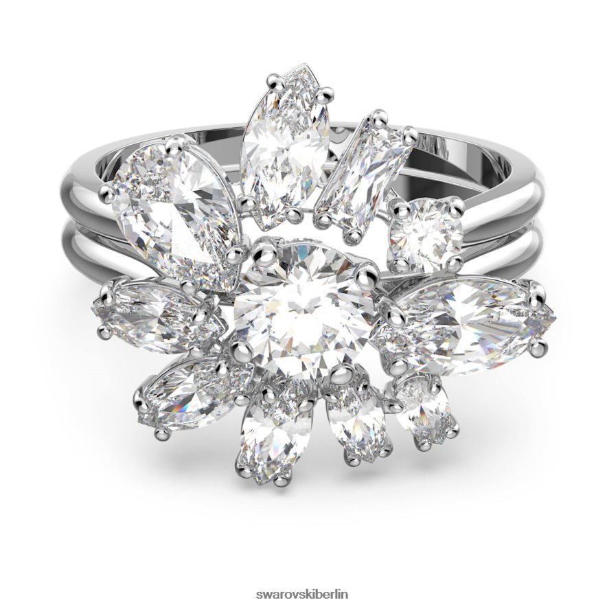 Swarovski Gema-Cocktailring Mischschliffe, Blume, weiß, rhodiniert Schmuck HLT4481084