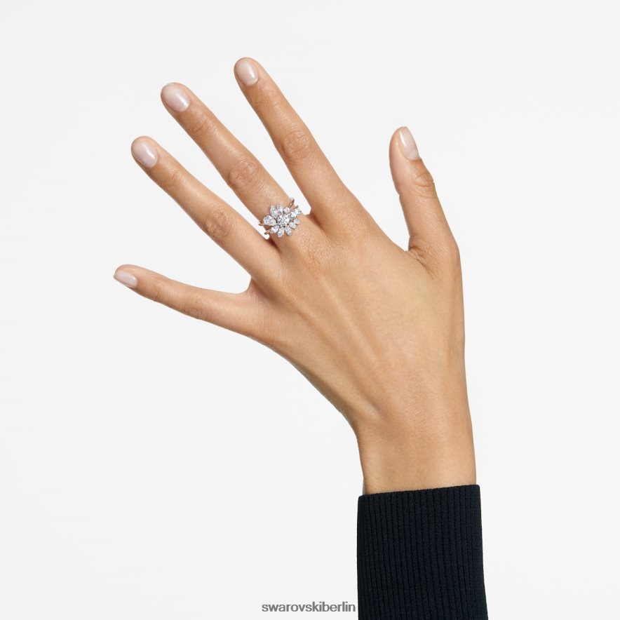 Swarovski Gema-Cocktailring Mischschliffe, Blume, weiß, rhodiniert Schmuck HLT4481084