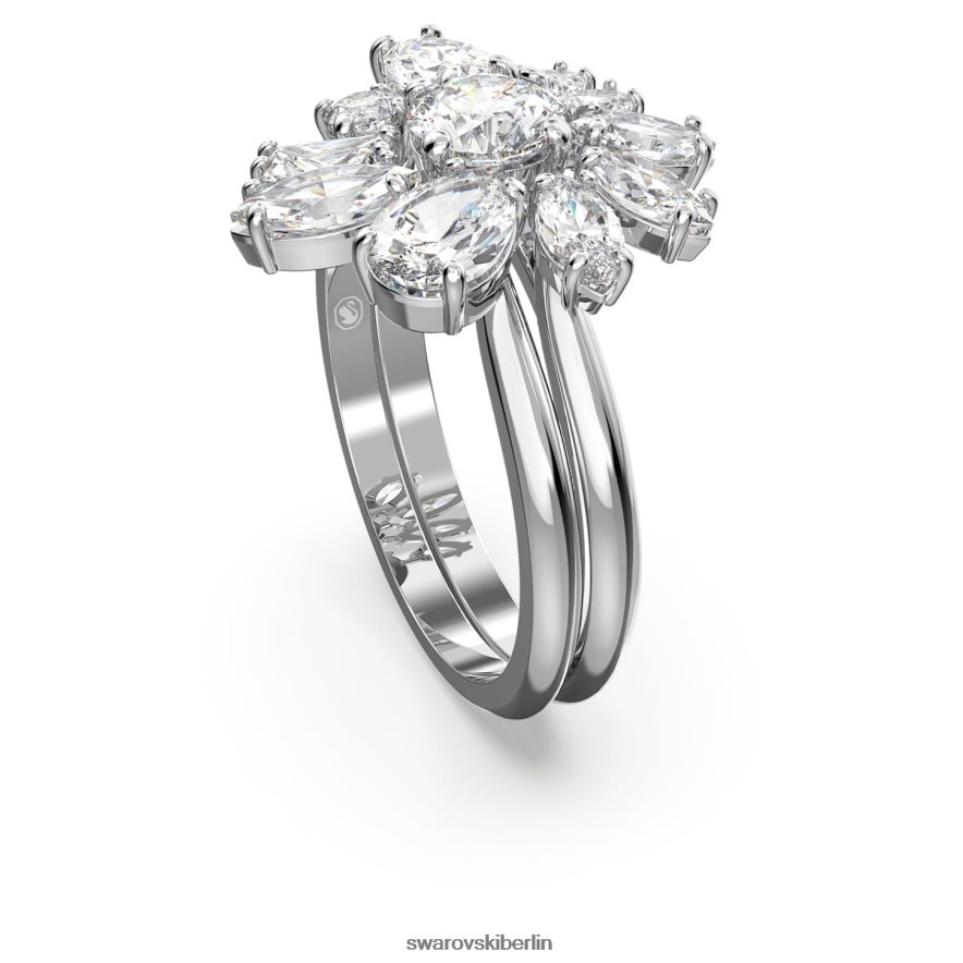 Swarovski Gema-Cocktailring Mischschliffe, Blume, weiß, rhodiniert Schmuck HLT4481084