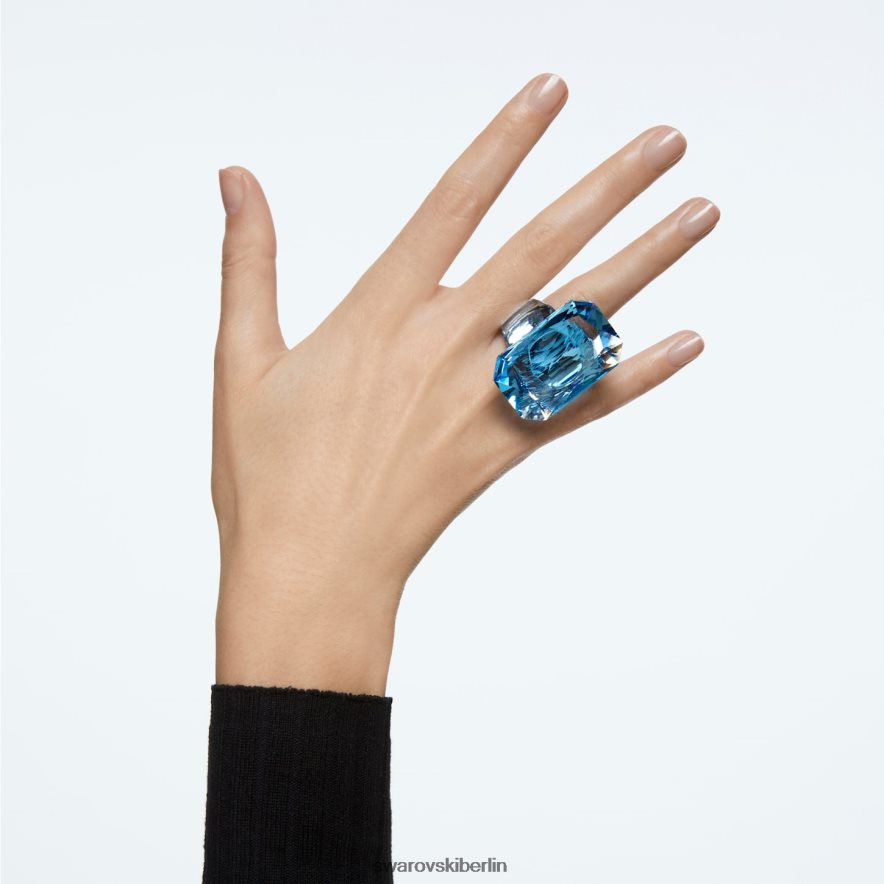 Swarovski Leuchtender Cocktailring Übergroßer Kristall, Achteckschliff, blau Schmuck HLT4481078