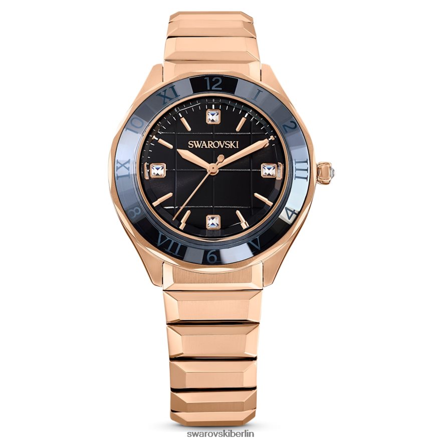 Swarovski 37-mm-Uhr Swiss Made, Metallarmband, schwarz, roségoldfarbenes Finish Zubehör HLT4481193