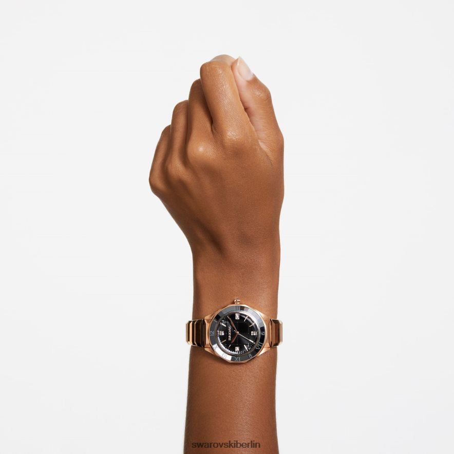 Swarovski 37-mm-Uhr Swiss Made, Metallarmband, schwarz, roségoldfarbenes Finish Zubehör HLT4481193
