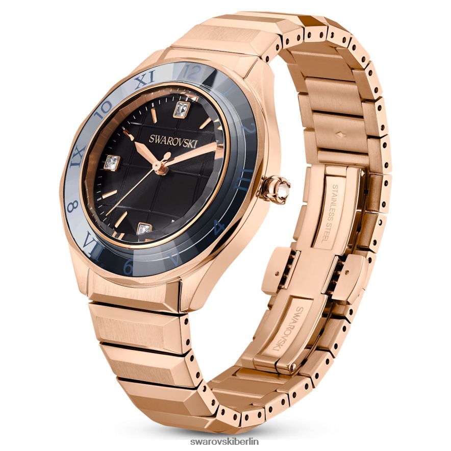 Swarovski 37-mm-Uhr Swiss Made, Metallarmband, schwarz, roségoldfarbenes Finish Zubehör HLT4481193