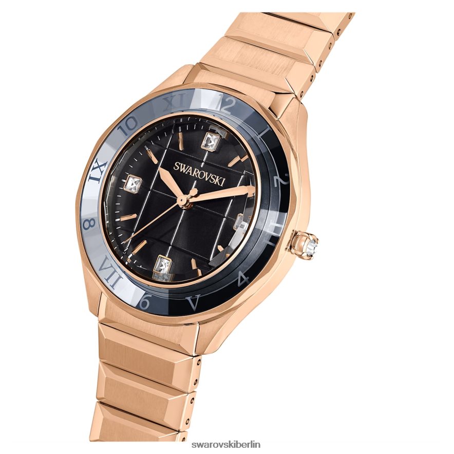 Swarovski 37-mm-Uhr Swiss Made, Metallarmband, schwarz, roségoldfarbenes Finish Zubehör HLT4481193