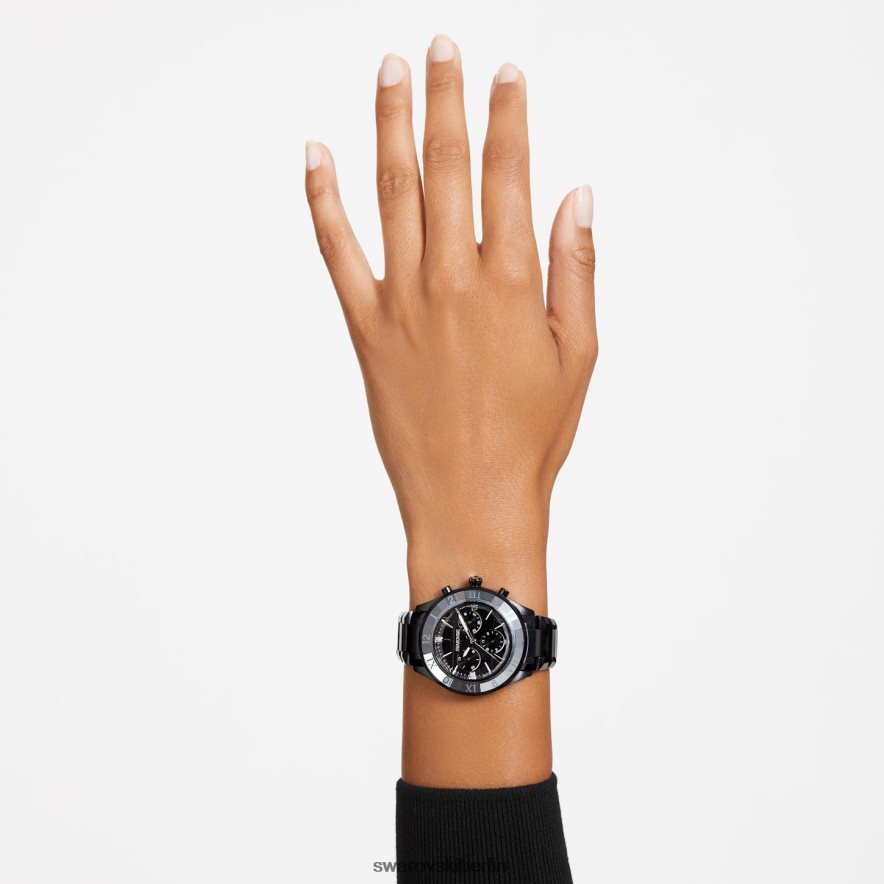 Swarovski 39-mm-Uhr Swiss Made, Metallarmband, schwarz, schwarzes Finish Zubehör HLT4481239
