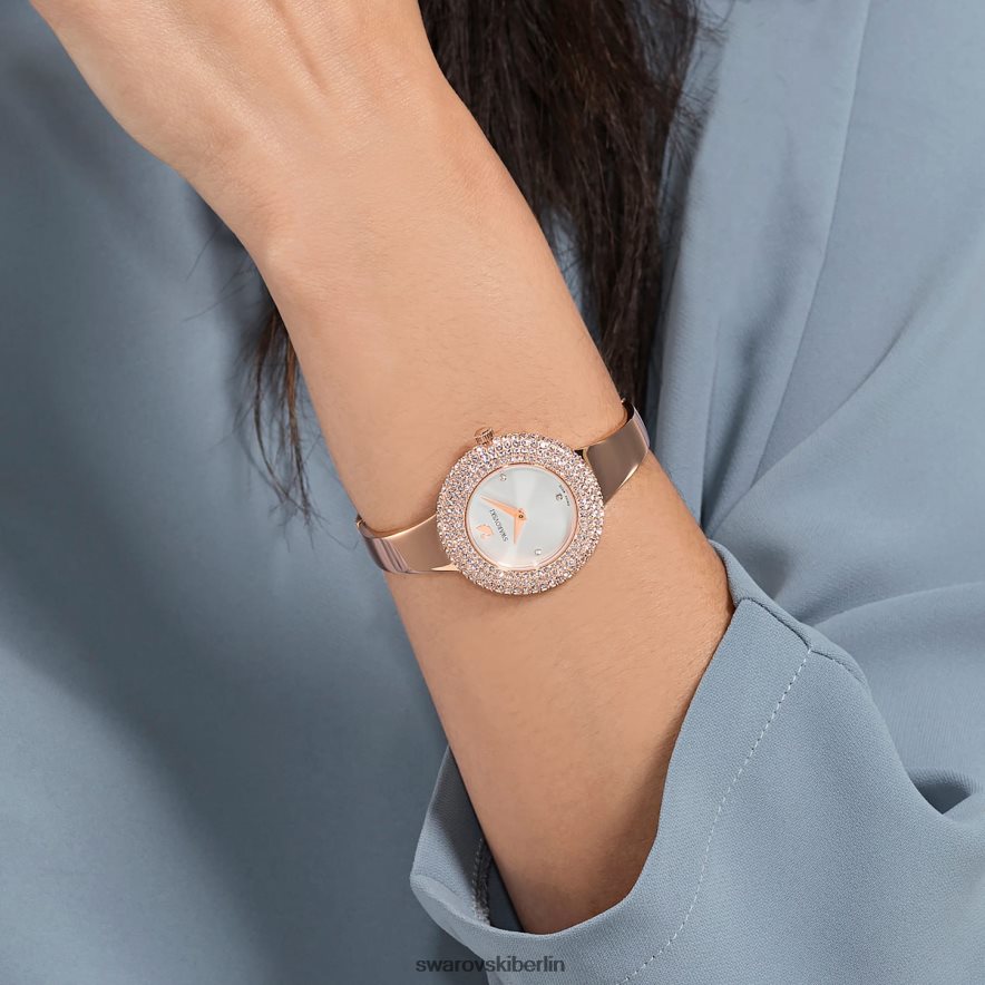 Swarovski Kristall-Rosenuhr In der Schweiz hergestellt, Metallarmband, roségoldfarben, roségoldfarbenes Finish Zubehör HLT4481165