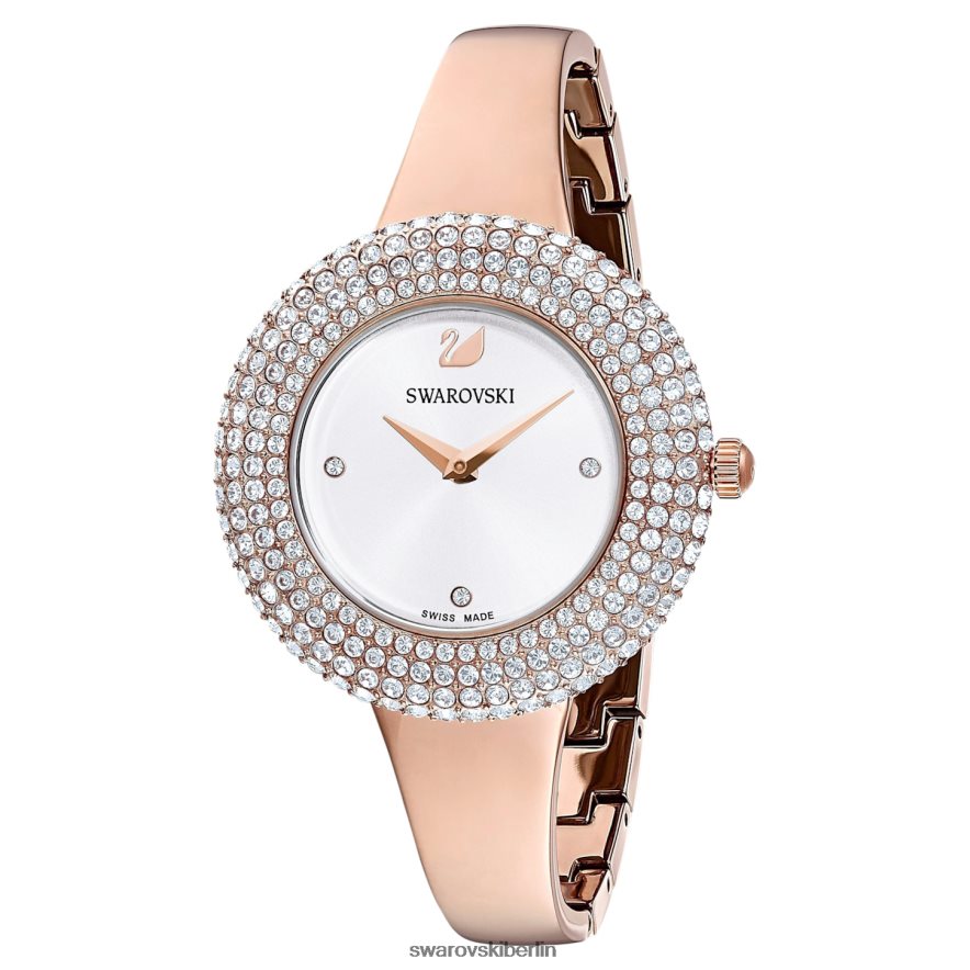 Swarovski Kristall-Rosenuhr In der Schweiz hergestellt, Metallarmband, roségoldfarben, roségoldfarbenes Finish Zubehör HLT4481165