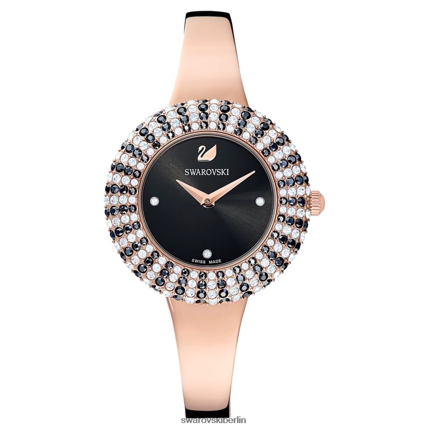 Swarovski Kristall-Rosenuhr Swiss Made, Metallarmband, schwarz, roségoldfarbenes Finish Zubehör HLT4481162