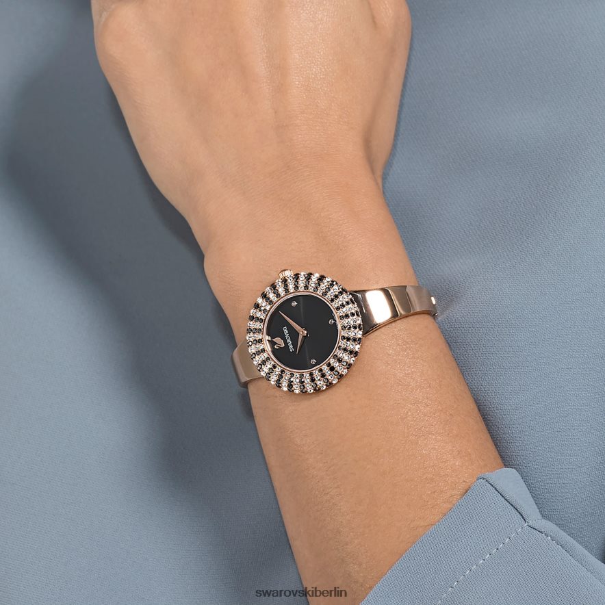 Swarovski Kristall-Rosenuhr Swiss Made, Metallarmband, schwarz, roségoldfarbenes Finish Zubehör HLT4481162