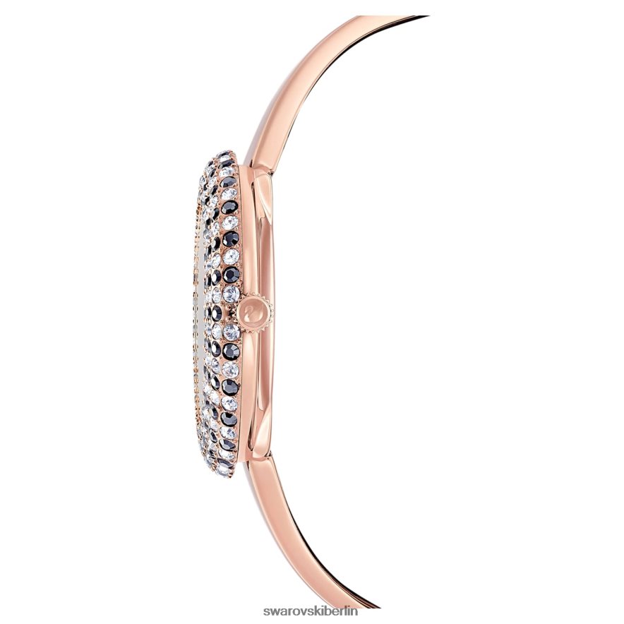 Swarovski Kristall-Rosenuhr Swiss Made, Metallarmband, schwarz, roségoldfarbenes Finish Zubehör HLT4481162