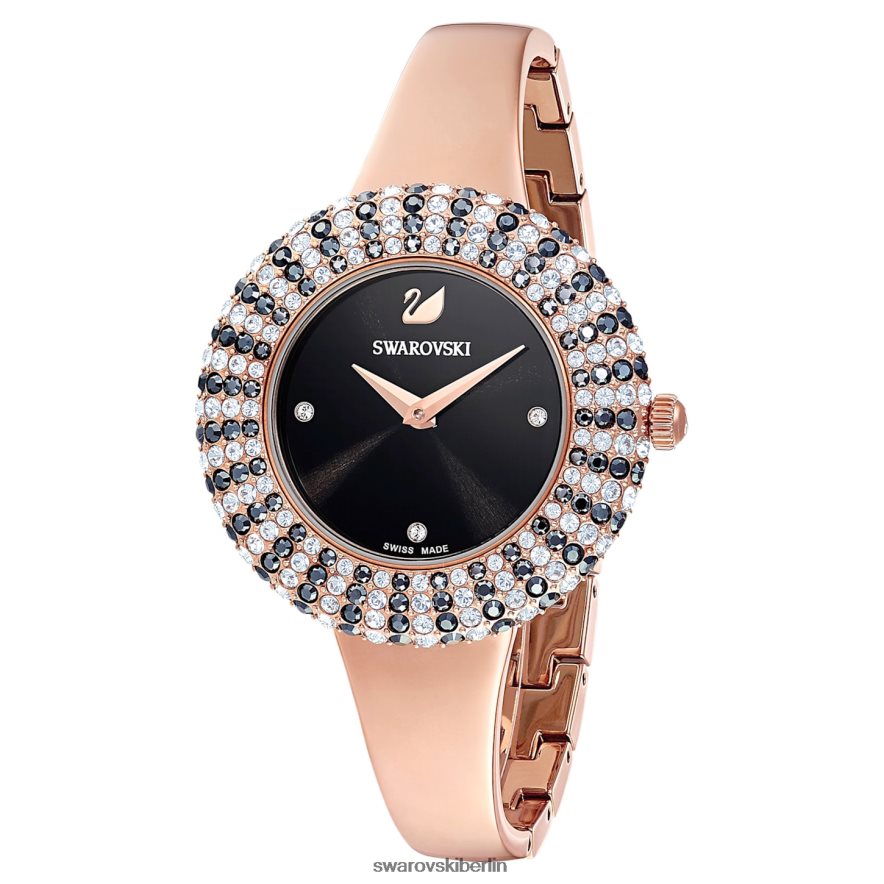 Swarovski Kristall-Rosenuhr Swiss Made, Metallarmband, schwarz, roségoldfarbenes Finish Zubehör HLT4481162