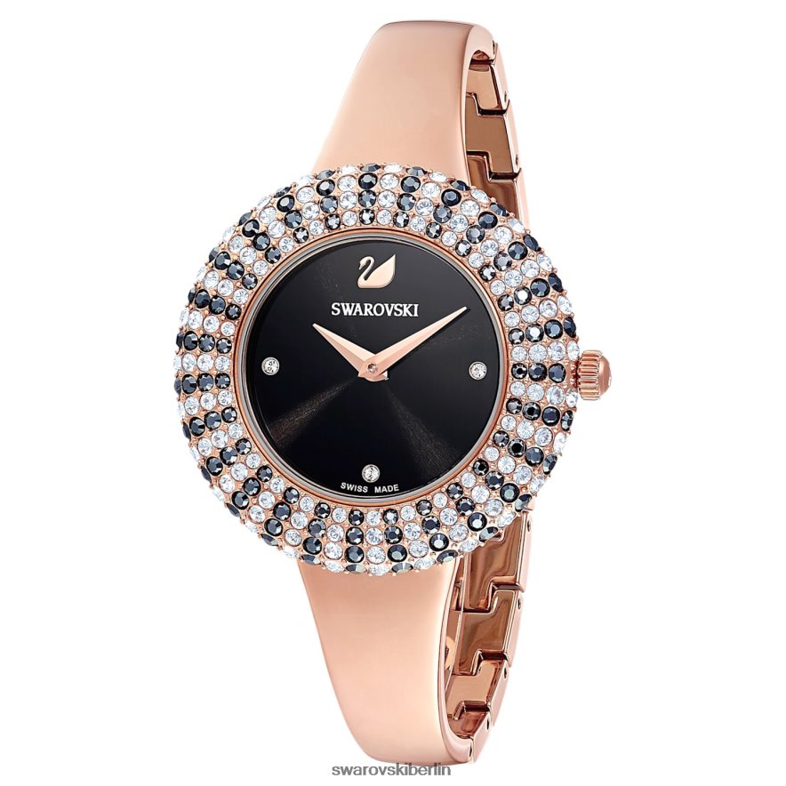 Swarovski Kristall-Rosenuhr Swiss Made, Metallarmband, schwarz, roségoldfarbenes Finish Zubehör HLT4481162