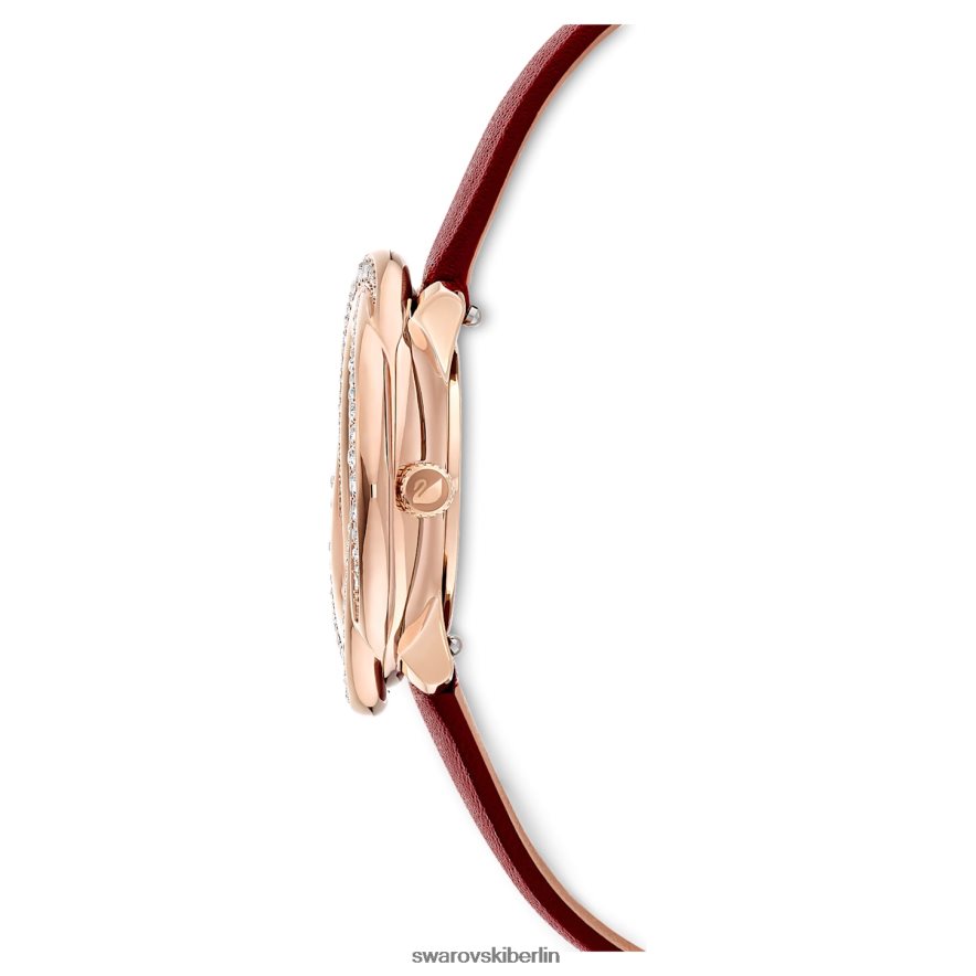 Swarovski Kristallblumenuhr Swiss Made, Lederarmband, rot, roségoldfarbenes Finish Zubehör HLT4481201