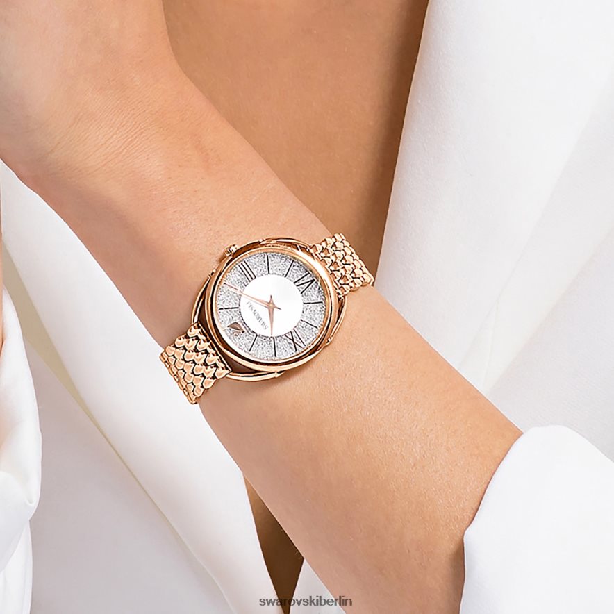 Swarovski Kristallglas-Glamour-Uhr In der Schweiz hergestellt, Metallarmband, roségoldfarben, roségoldfarbenes Finish Zubehör HLT4481194
